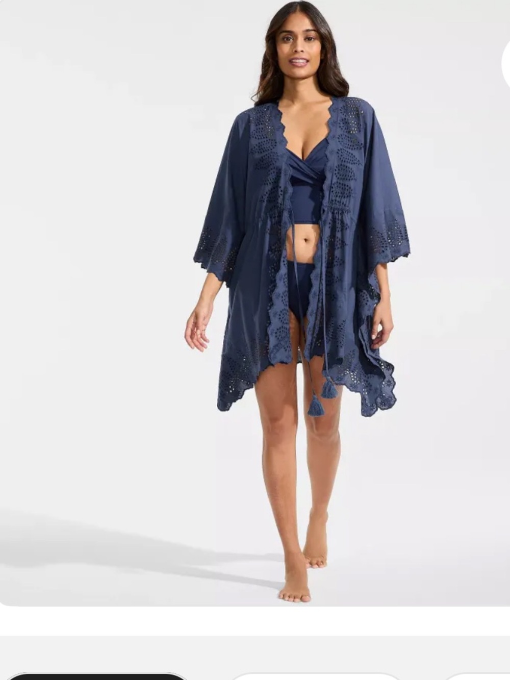 Lands and Navy Eyelet Crochet Kimono Cover-Up sold out